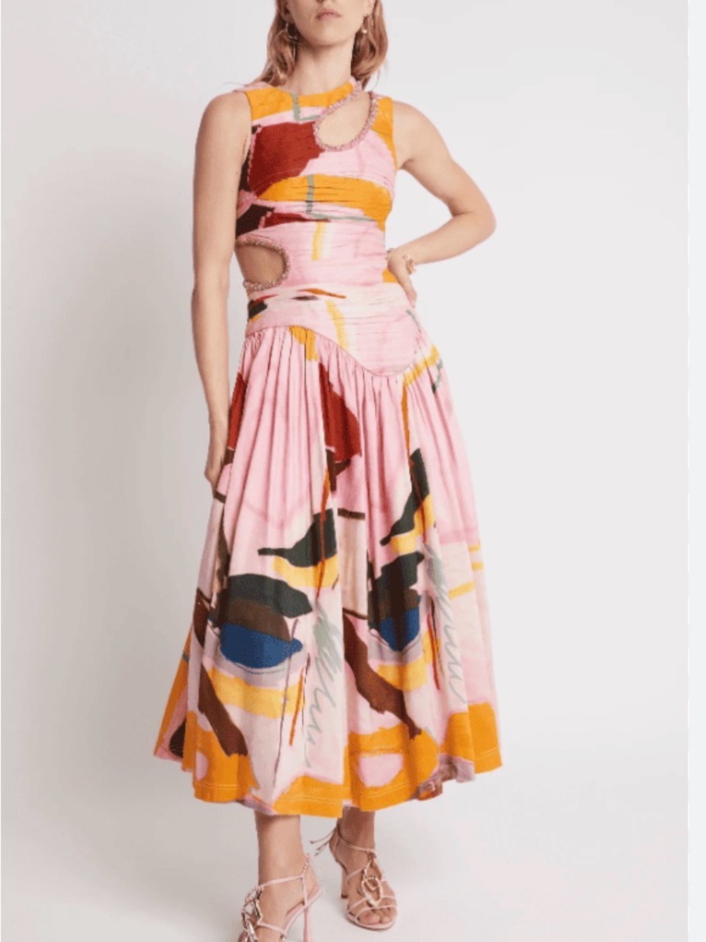 Aje Pink, Yellow & Green Abstract Maxi Dress